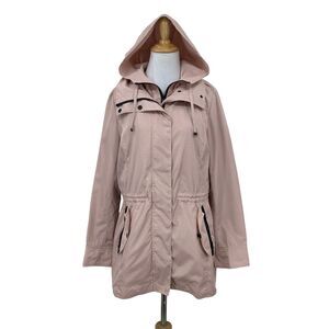 BCBGeneration Double Zip Jacket Women M Pink Snap Button Bungee Tie Waist Hoodie